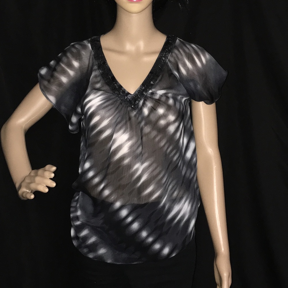 EXPRESS V Neck Embellished Sheer Top